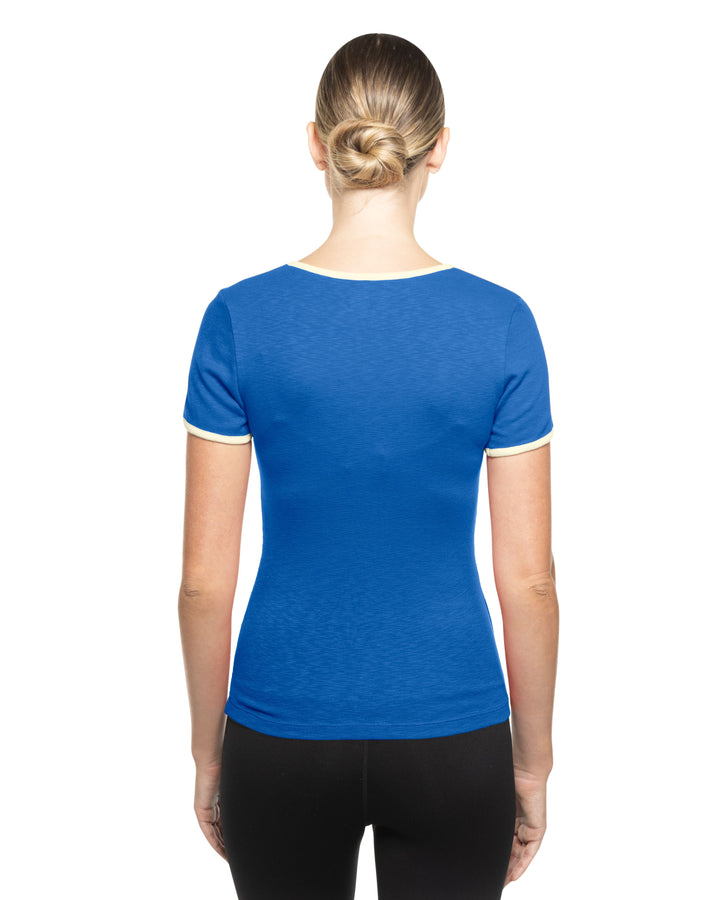 Chicago Cubs Logo Throwback Royal Women's Lace-Up T-Shirt by New Era Short Sleeve Tees NEW ERA CAP COMPANY INC