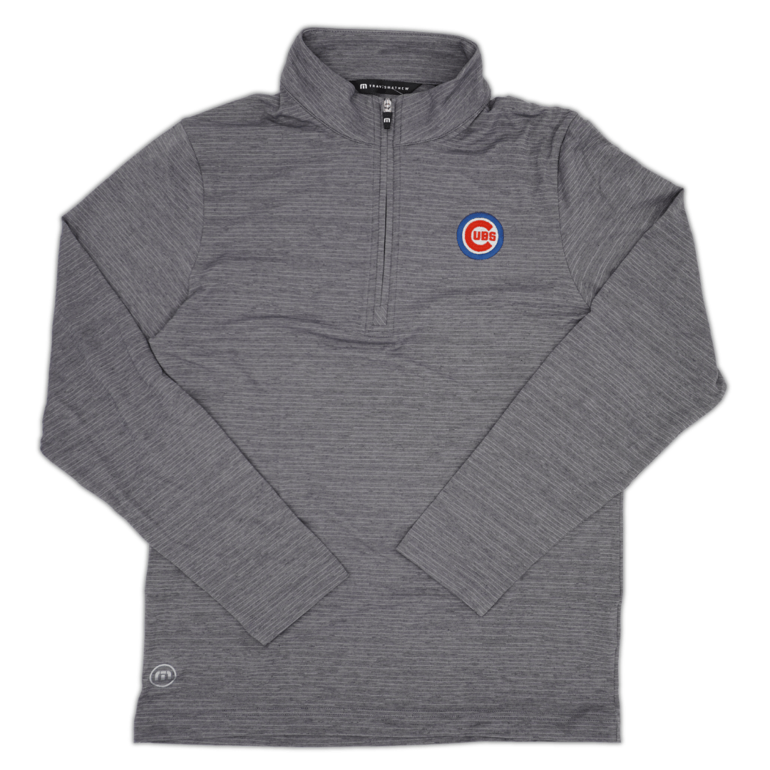 CHICAGO CUBS TRAVIS MATHEWS MEN'S BULLSEYE HEATHER GREY QUARTER ZIP Sweatshirts & Hoodies TRAVIS MATHEWS