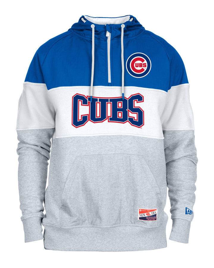 Chicago Cubs New Era Men's Bullseye Logo Grey and Royal Blue 1/4 Zip Hoodie Sweatshirts & Hoodies NEW ERA CAP COMPANY INC