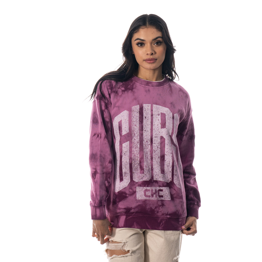 CHICAGO CUBS WILD COLLECTIVE WOMEN'S PINK DOUBLE COLLAR CREW Sweatshirts & Hoodies THE WILD COLLECTIVE