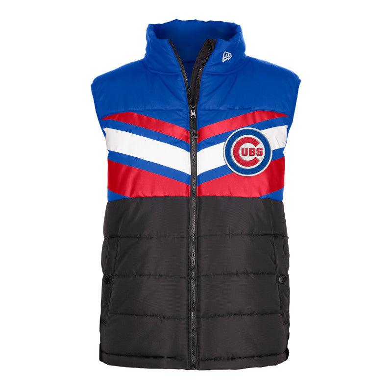 CHICAGO CUBS NEW ERA MEN'S C LOGO BLACK AND BLUE PUFFER VEST Jackets & Outerwear NEW ERA CAP COMPANY INC