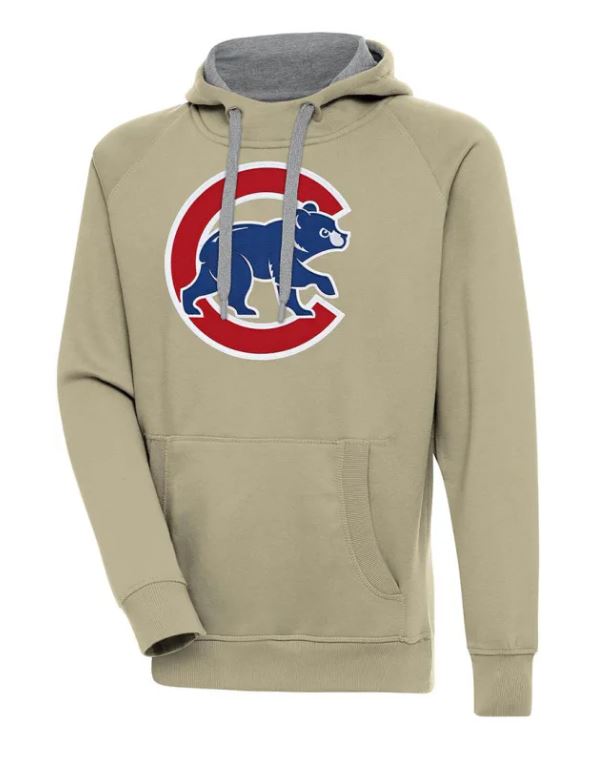 CHICAGO CUBS ANTIGUA MEN'S WALKING BEAR TAN LONG SLEEVE HOODIE Sweatshirts & Hoodies ANTIGUA