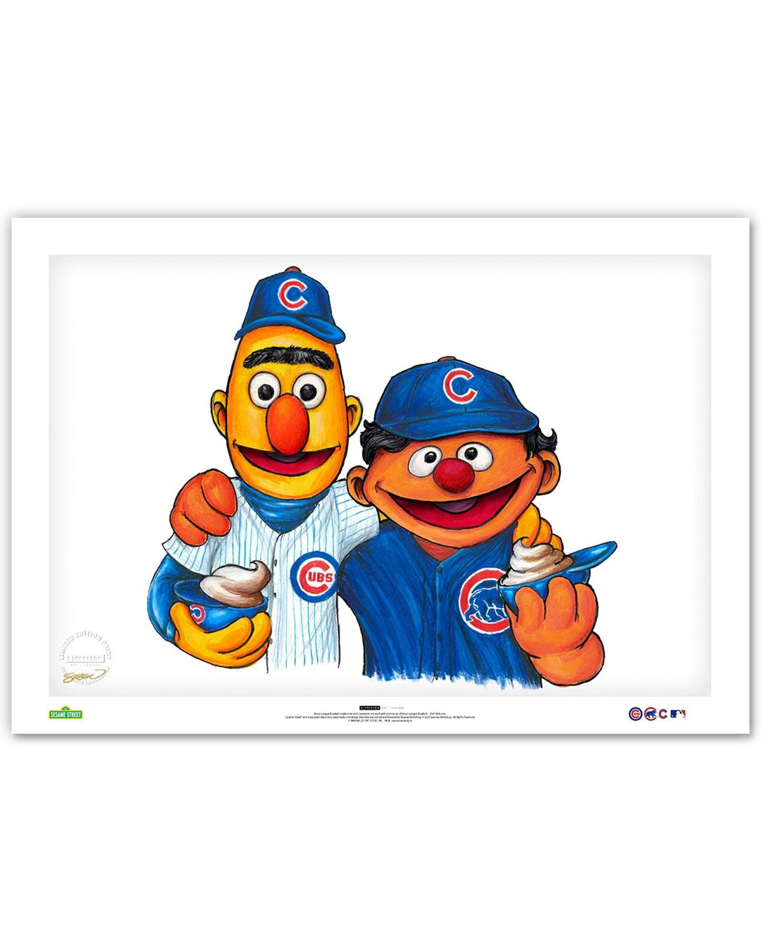 Bert and Ernie x MLB Cubs Limited Edition Art Print by S. Preston Art + Designs Art Print S. Preston Art + Designs