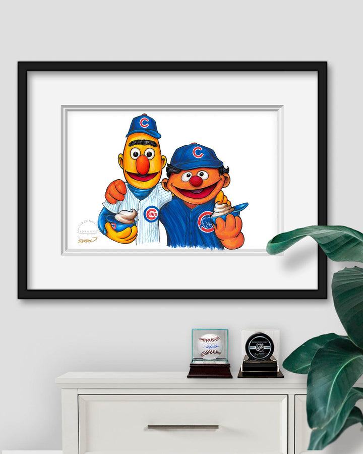 Bert and Ernie x MLB Cubs Limited Edition Art Print by S. Preston Art + Designs Art Print S. Preston Art + Designs