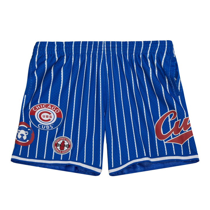 CHICAGO CUBS MITCHELL & NESS MEN'S STRIPED BLUE MESH PATCH SHORTS Bottoms MITCHELL & NESS