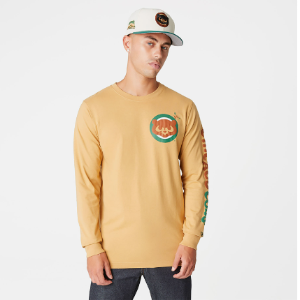 CHICAGO CUBS NEW ERA CAMP BEIGE LONG SLEEVE Long Sleeve Tees NEW ERA CAP COMPANY INC