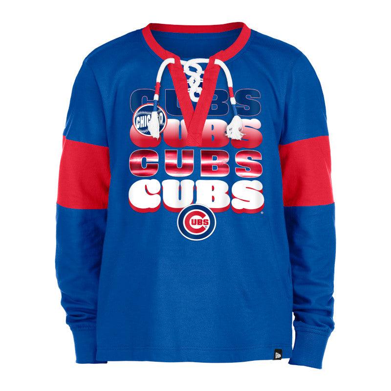 CHICAGO CUBS NEW ERA YOUTH BLUE LACE UP LONG SLEEVE TEE Long Sleeve Tees NEW ERA CAP COMPANY INC