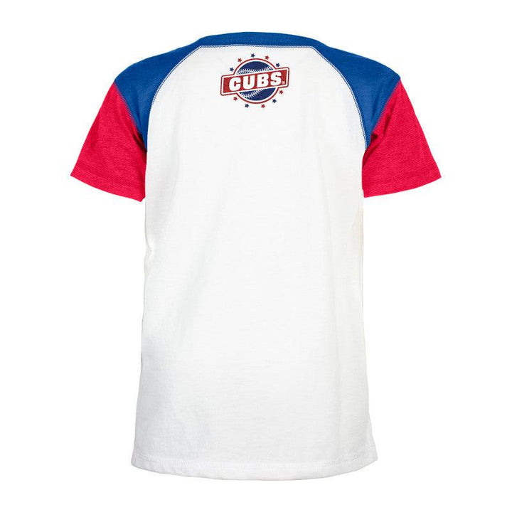 CHICAGO CUBS NEW ERA YOUTH BULLSEYE WHITE RAGLAN TEE Short Sleeve Tees NEW ERA CAP COMPANY INC