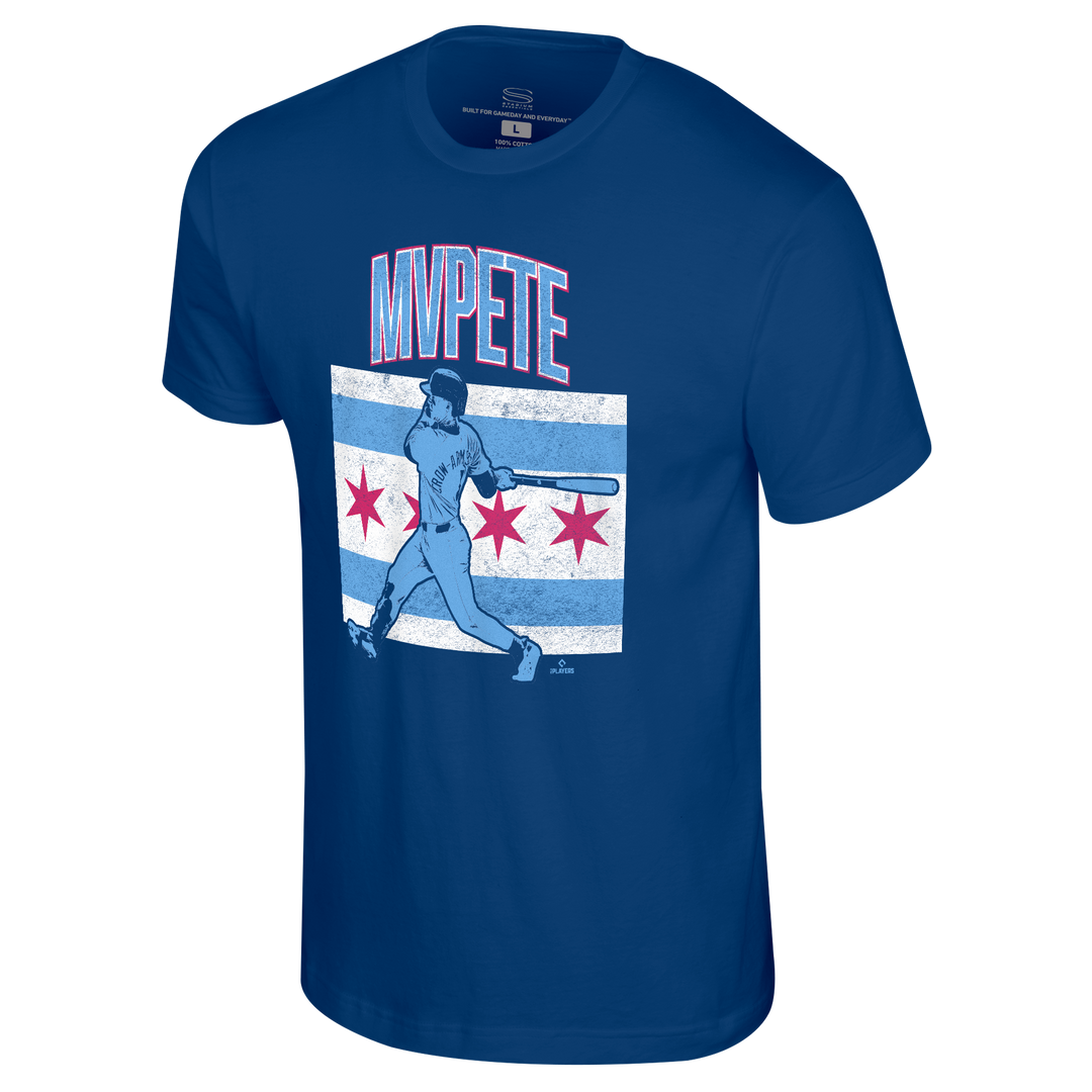 Chicago Cubs Pete Crow-Armstrong MVPete City Flag Royal Blue T-Shirt by Stadium Essentials