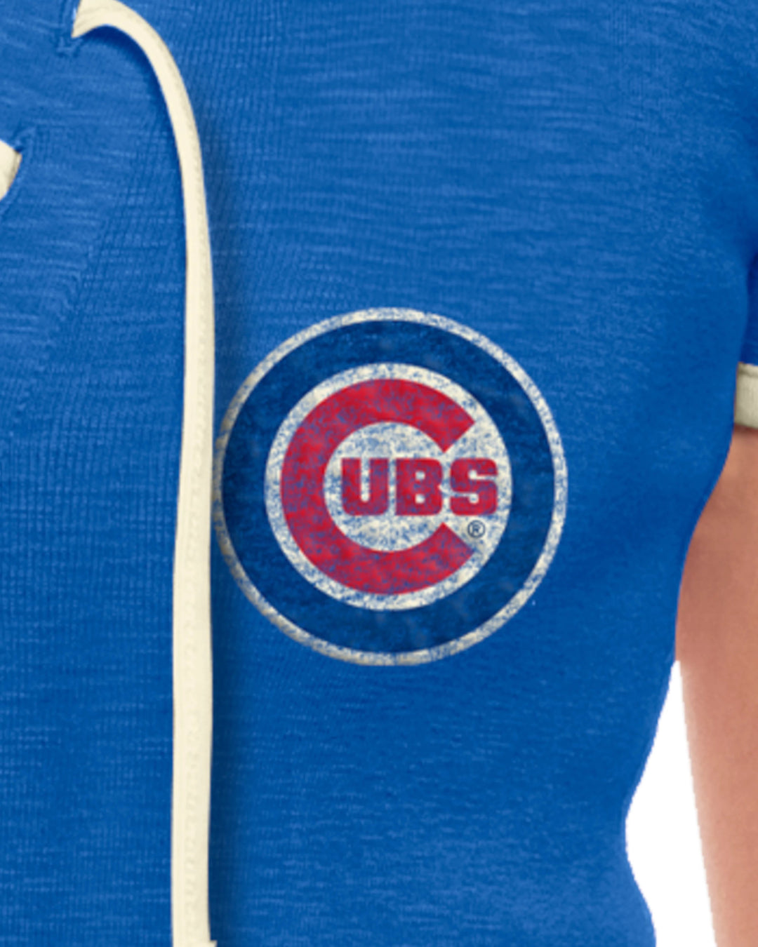 Chicago Cubs Logo Throwback Royal Women's Lace-Up T-Shirt by New Era Short Sleeve Tees NEW ERA CAP COMPANY INC