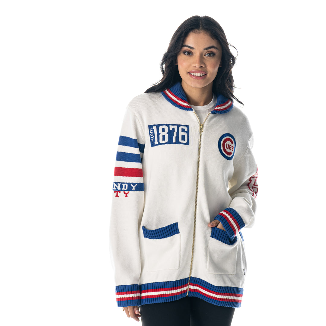 CHICAGO CUBS WILD COLLECTIVE WOMEN'S JACQUARD KNIT SWEATER Sweatshirts & Hoodies THE WILD COLLECTIVE